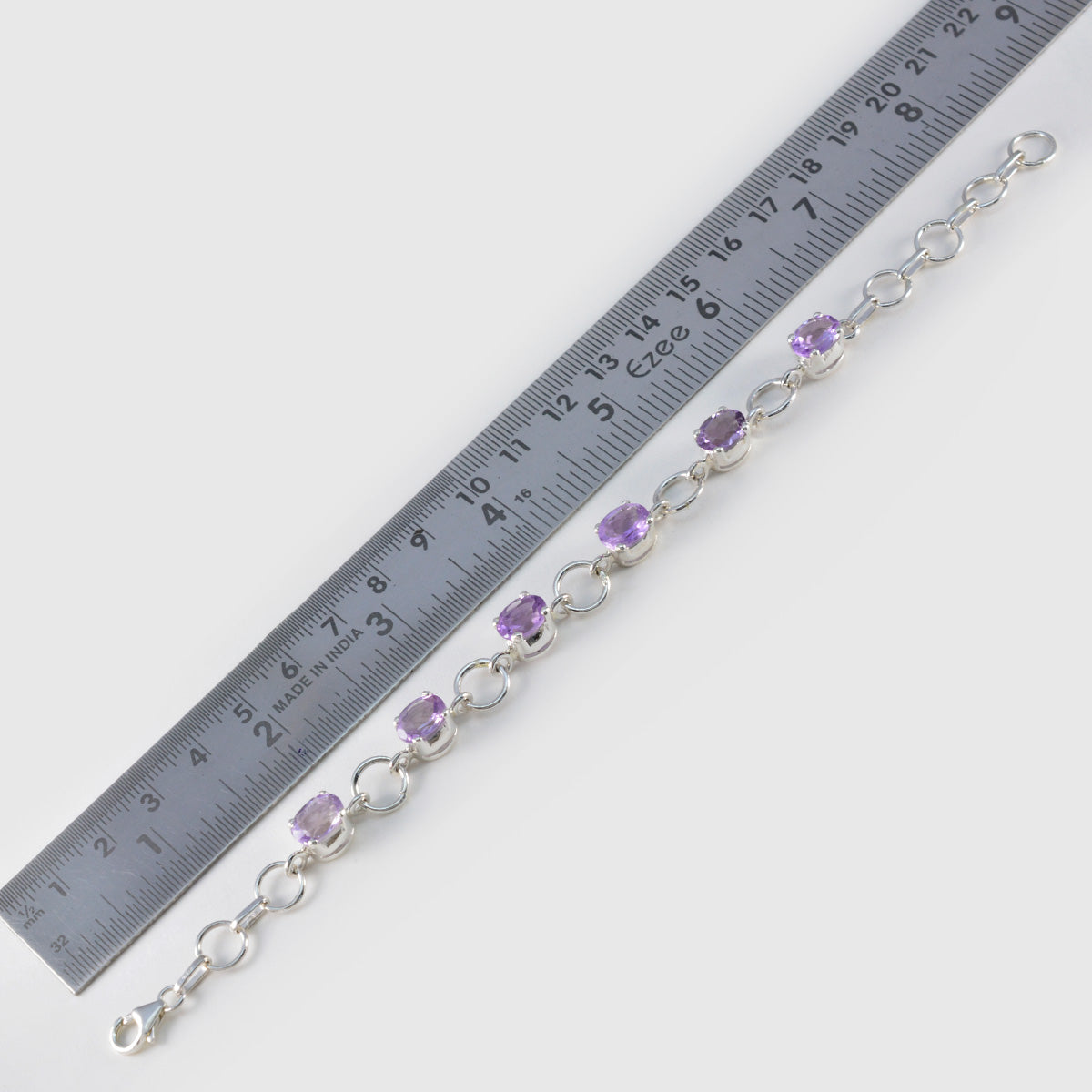 Riyo Bulk Bracelet en argent sterling 925 pour fille, bracelet en améthyste, bracelet à griffes avec hameçon, bracelet de tennis, taille L 15,2 à 21,6 cm.