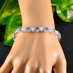 Riyo Hermosa pulsera de plata de ley 925 para mujer con zafiro azul CZ, caja con pulsera de tenis, tamaño L de 6 a 8,5 pulgadas.