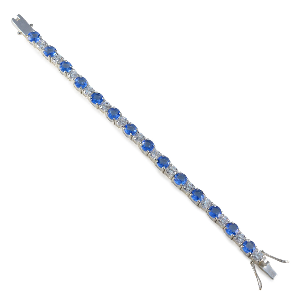 riyo suppiler 925 sterling silver armband för tjej blå supphire cz prong inställning armband med låda med tunga tennis armband.