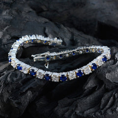 Riyo Beautiful 925 Sterling Silver Bracelet For Women Blue Sapphire CZ Bracelet Box With Tennis Bracelet L Size 6-8.5 Inch.
