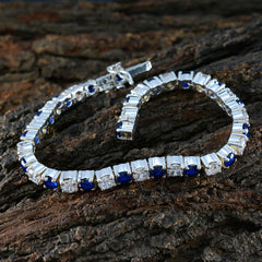 Riyo Beautiful 925 Sterling Silver Bracelet For Women Blue Sapphire CZ Bracelet Box With Tennis Bracelet L Size 6-8.5 Inch.