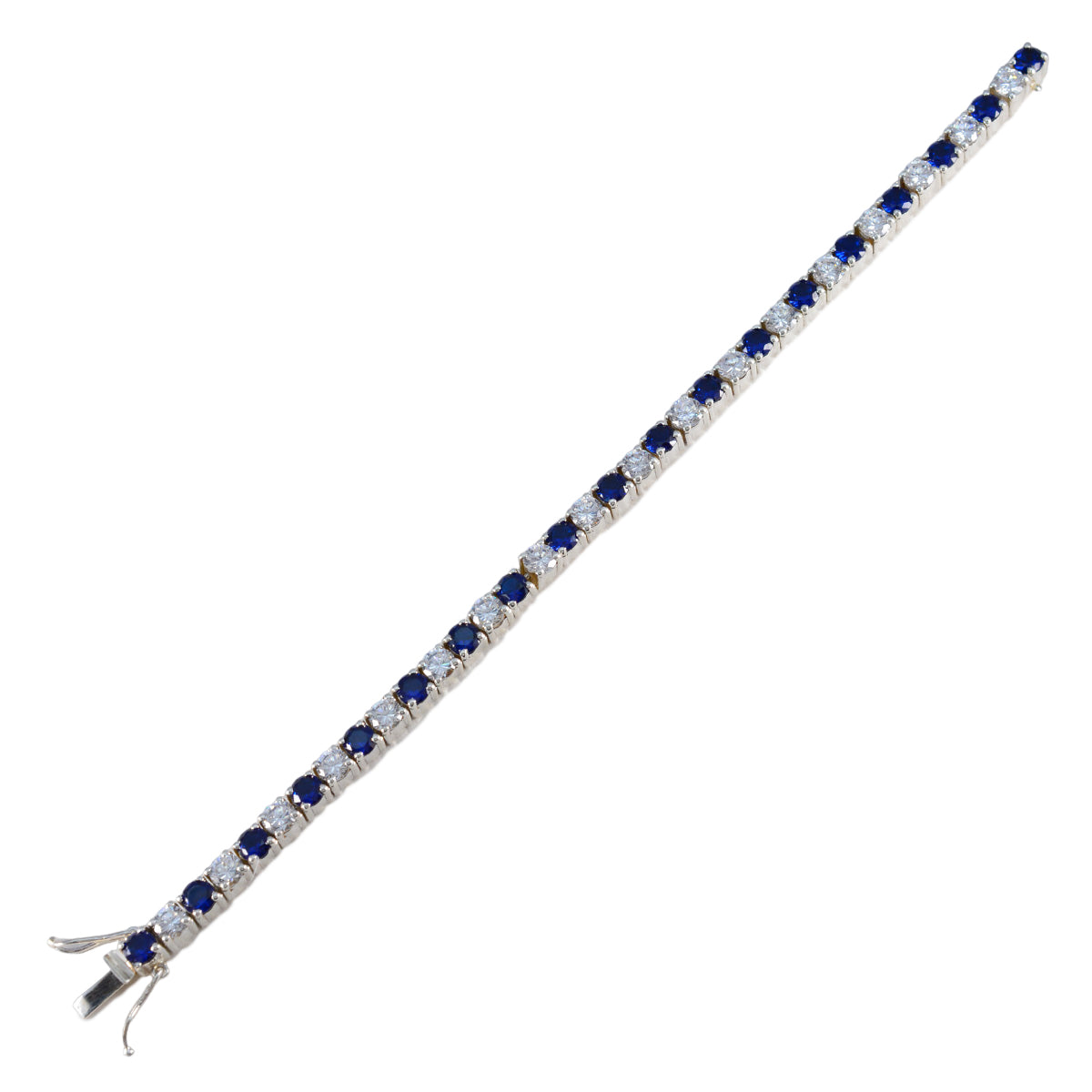Riyo Mooie 925 sterling zilveren damesarmband Blue Supphire CZ-armbanddoos met tennisarmband L-maat 6-8,5 inch.