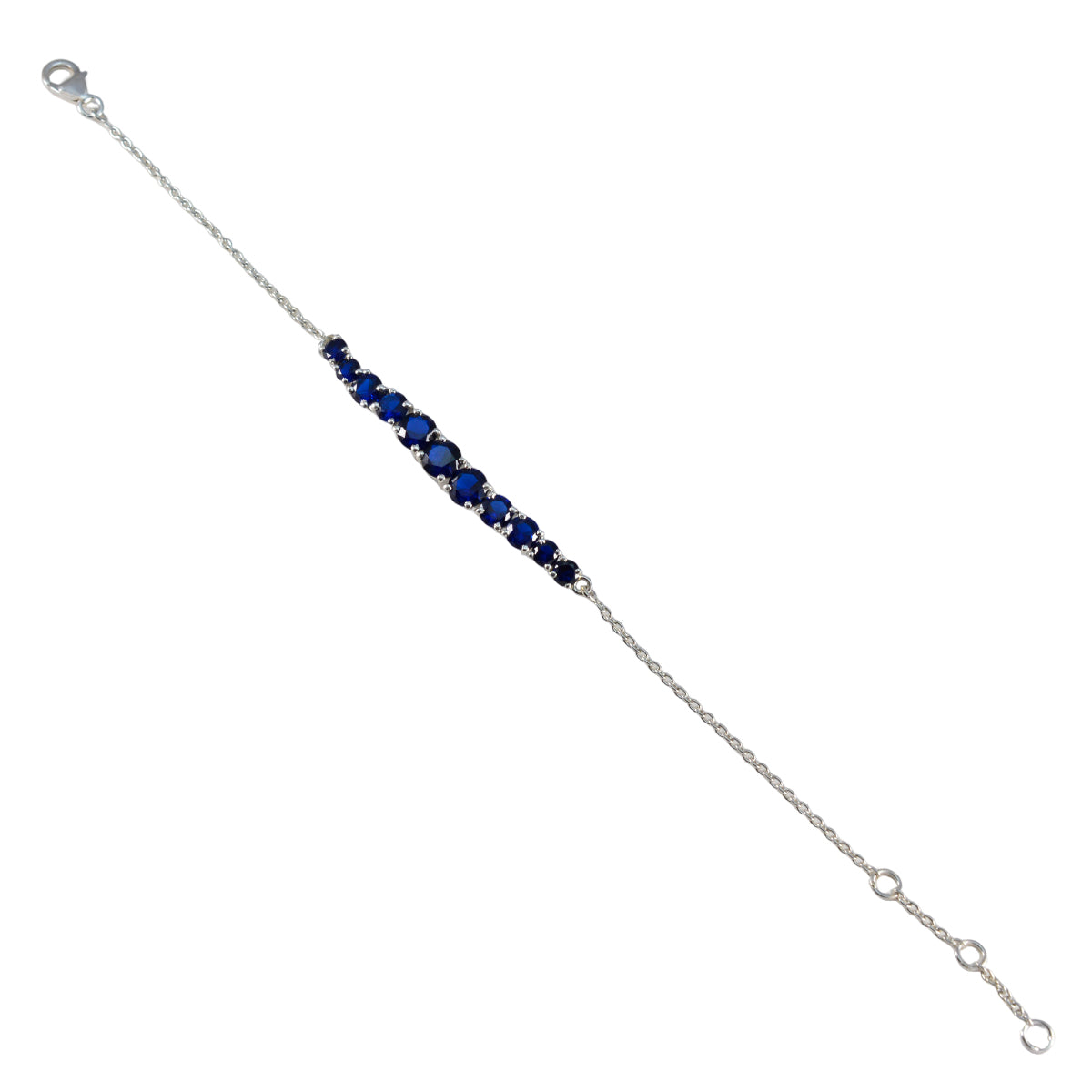 Riyo Bestes 925er-Sterlingsilber-Armband für Mädchen, blaues Supphire-CZ-Armband, Krappenfassung-Armband, Angelhaken-Tennisarmband, L, Größe 15,2–21,6 cm.
