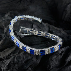 Riyo Suppiler 925 Sterling Silber Armband für Mädchen, blaues Supphire-CZ-Armband, Krappenfassung, Armband mit Box, mit Zungen-Tennis-Armband.
