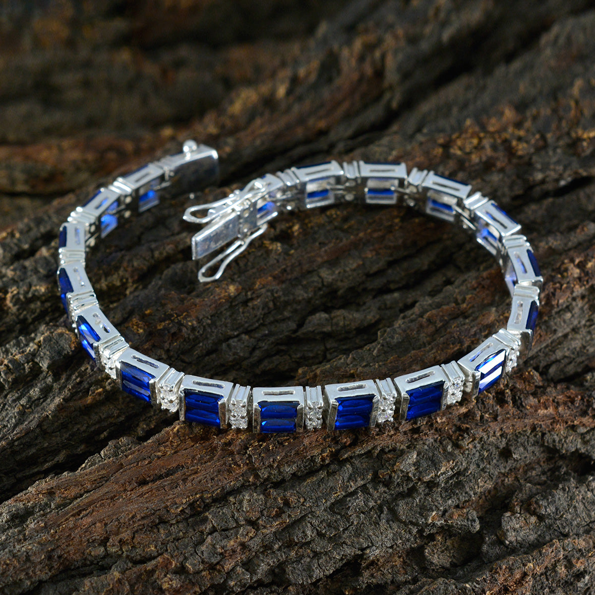 braccialetto riyo suppiler in argento sterling 925 per ragazza braccialetto con zaffiro blu e cz braccialetto con montatura a punta con scatola con braccialetto tennis con linguetta.