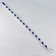 Riyo Choice Bracelet en argent sterling 925 pour filles Bleu Supphire CZ Bracelet à griffes avec boîte avec languette Bracelet de tennis Taille L 6-8,5 pouces.