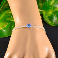 Riyo Prime 925 Sterling Silver Bracelet For Girl Blue Supphire CZ Prong Setting Bracelet with Fish Hook Link Bracelet L Size 6-8.5 Inch.