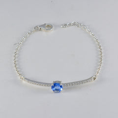 riyo prime 925 sterling silver armband för flicka blå supphire cz prong inställning armband med fiskkrok länk armband l storlek 6-8,5 tum.