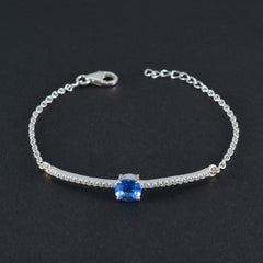 riyo prime 925 sterling silver armband för flicka blå supphire cz prong inställning armband med fiskkrok länk armband l storlek 6-8,5 tum.
