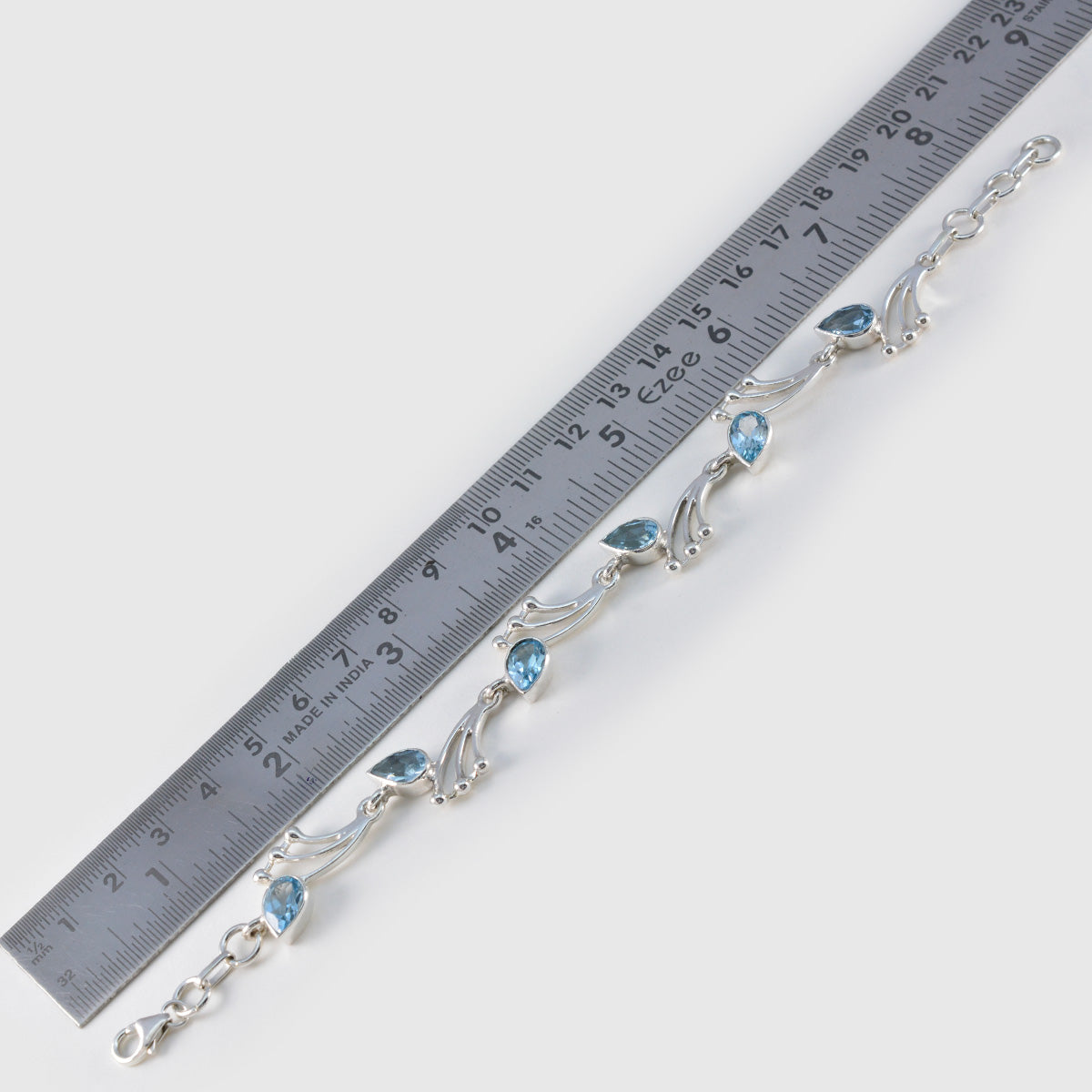 riyo привлекательный браслет из стерлингового серебра 925 пробы для женщин, браслет с синим топазом, браслет с зубцами, браслет с звеном в виде рыбьего крючка, браслет l, размер 6-8,5 дюйма.