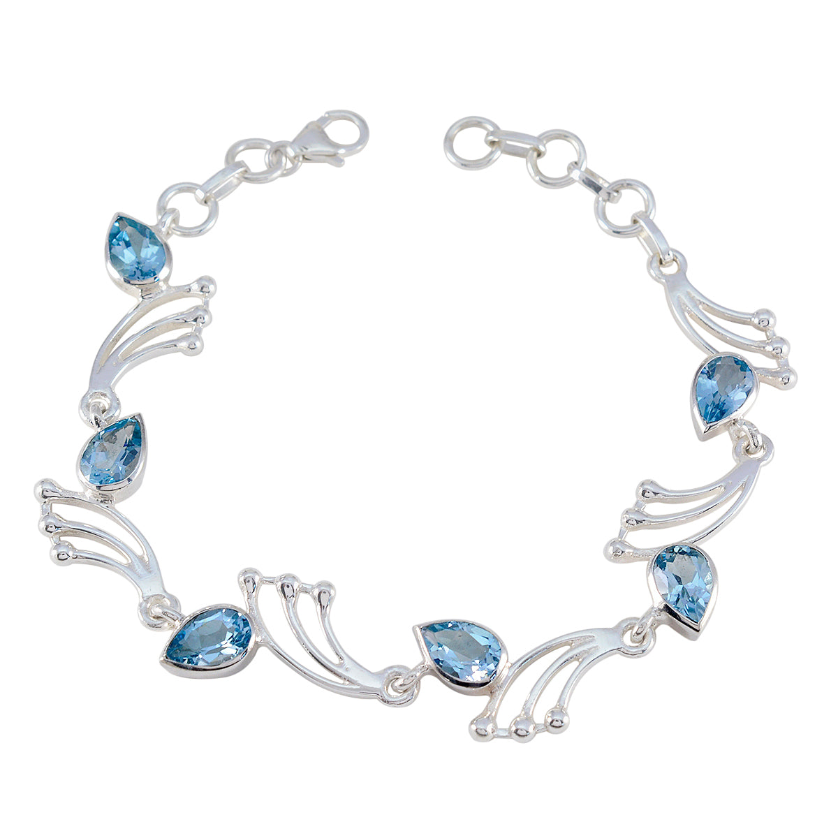 riyo attraente braccialetto in argento sterling 925 per donna braccialetto con topazio blu braccialetto con montatura a punta con braccialetto a maglie con amo da pesca misura l 6-8,5 pollici.