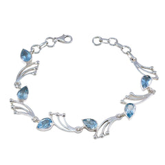 Riyo Jewelry Pulsera de plata de ley 925 para mujer con topacio azul, pulsera con ajuste de punta y eslabones de anzuelo, talla L, 6 a 8,5 pulgadas.