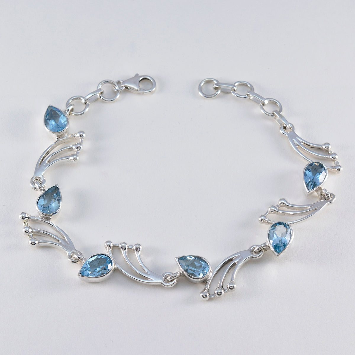 riyo attraktiva 925 sterling silver armband för kvinnor blå topas armband stift inställning armband med fisk krok länk armband l storlek 6-8,5 tum.