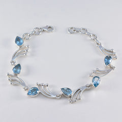 Riyo Attractive 925 Sterling Silver Bracelet For Womens Blue Topaz Bracelet Prong Setting Bracelet with Fish Hook Link Bracelet L Size 6-8.5 Inch.