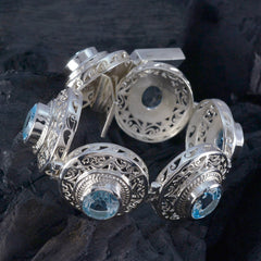 Riyo Large-Scale 925 Sterling Silver Bracelet For Girls Blue Topaz Bracelet With Tongue Link Bracelet L Size 6-8.5 Inch.