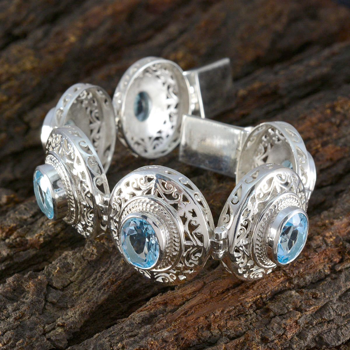 riyo storskaligt 925 sterling silver armband för tjejer blå topas armband med tunglänk armband l storlek 6-8,5 tum.