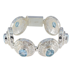 Riyo grootschalige 925 sterling zilveren armband voor meisjes blauwe topaas armband met tongschakelarmband L maat 6-8,5 inch.