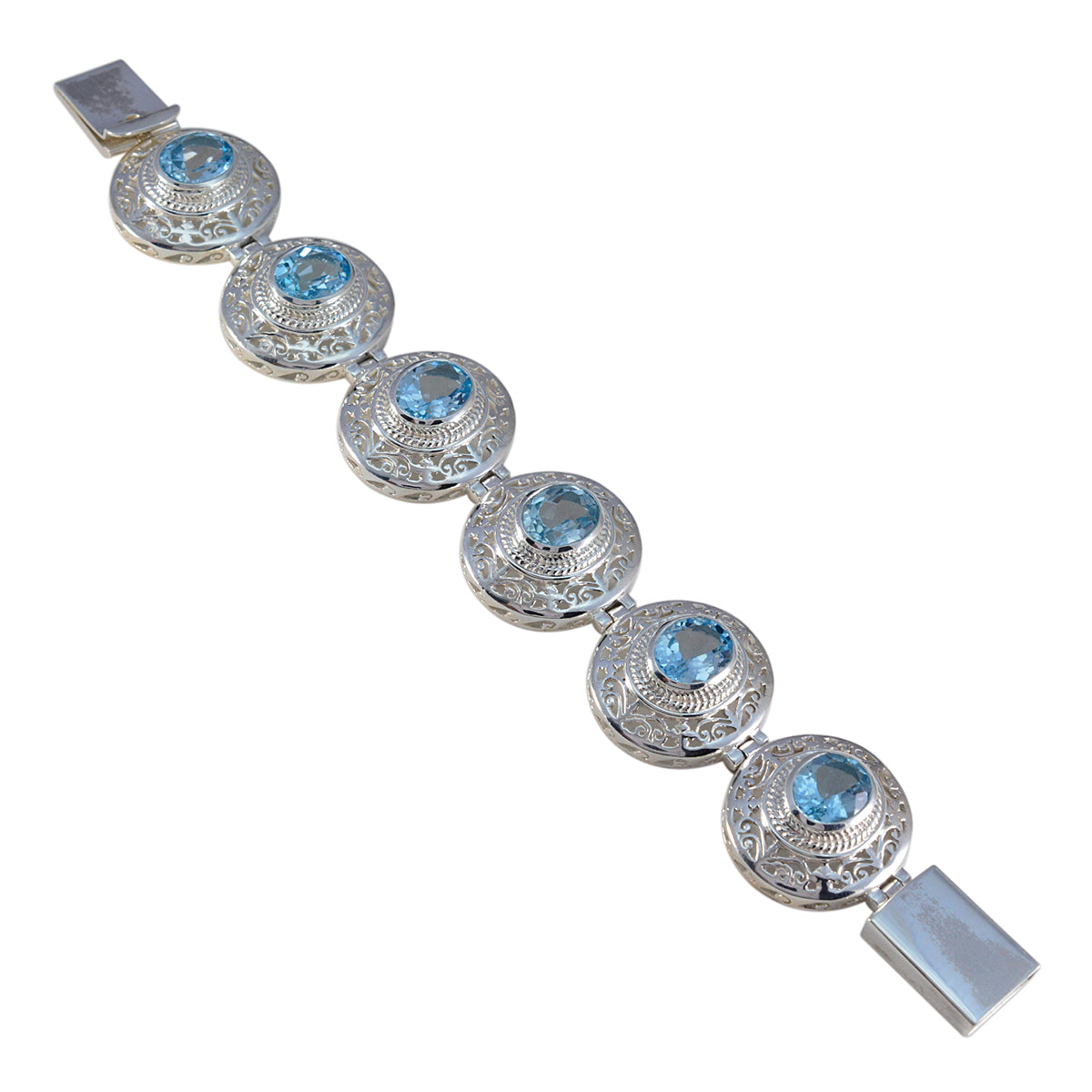 Riyo – bracelet en argent sterling 925 à grande échelle pour filles, bracelet avec topaze bleue avec lien à languette, taille L 6 à 8,5 pouces.