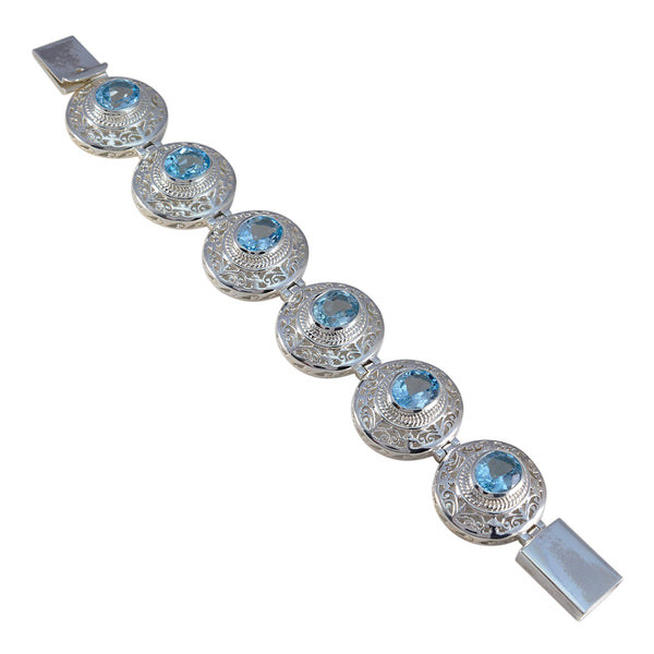 Riyo Large-Scale 925 Sterling Silver Bracelet For Girls Blue Topaz Bracelet With Tongue Link Bracelet L Size 6-8.5 Inch.