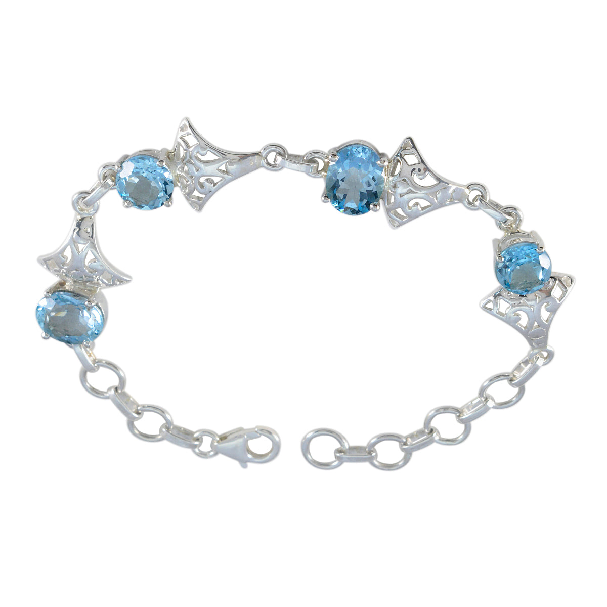 Riyo grootschalige 925 sterling zilveren armband voor meisjes blauwe topaas armband Prong setting armband met vishaak link bedelarmband L maat 6-8,5 inch.