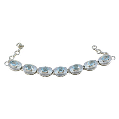 riyo fournit un bracelet en argent sterling 925 pour femme avec topaze bleue, serti de griffes, bracelet à maillons en hameçon, taille L 6 à 8,5 pouces.