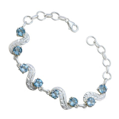 Atractiva pulsera de plata de ley 925 de Riyo para mujer, pulsera de topacio azul, pulsera con ajuste de punta y eslabones con cierre de resorte, tamaño L, 6-8,5 pulgadas.