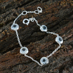 riyo attraktiva 925 sterling silver armband för kvinnor blå topas armband stift inställning armband med fjäderlås länk armband l storlek 6-8,5 tum.