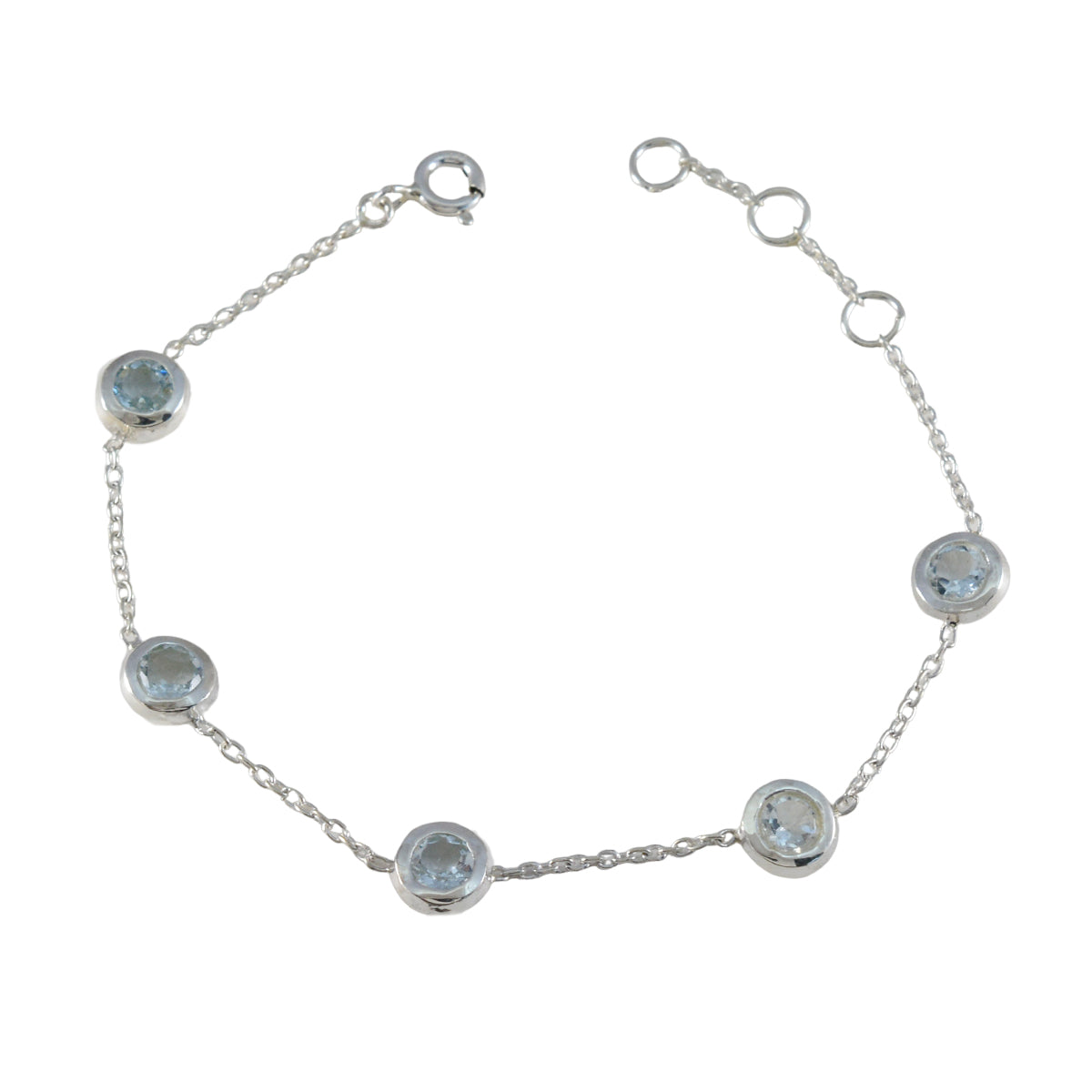 RIYO привлекательный браслет из стерлингового серебра 925 пробы для женщин, браслет с синим топазом, браслет с зубцами, браслет с пружинным замком, браслет l, размер 6-8,5 дюйма.