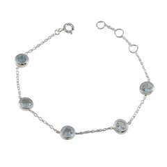 Riyo Encantadora pulsera de plata de ley 925 para mujer Pulsera de topacio azul Pulsera con ajuste de puntas con caja con lengüeta Pulsera de tenis Tamaño L 6-8.5 pulgadas.