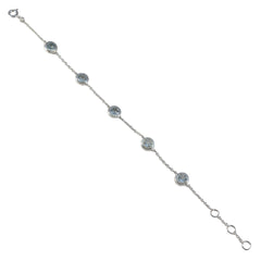 Riyo attraktives Armband aus 925er-Sterlingsilber für Damen, blaues Topas-Armband, Krappenfassung, Armband mit Federverschluss, Gliederarmband, Größe L, 15,2–21,6 cm.