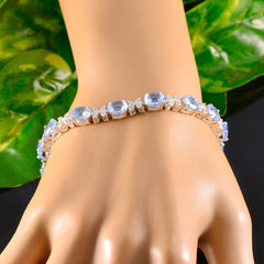 Riyo Charming 925 Sterling Silver Bracelet For Womens Blue Topaz Bracelet Prong Setting Bracelet with Box With Tongue Tennis Bracelet L Size 6-8.5 Inch.