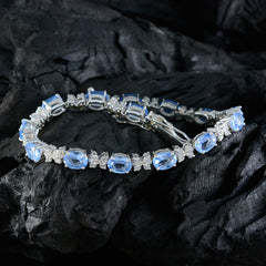 Riyo Charmantes 925er-Sterlingsilber-Armband für Damen, blaues Topas-Armband, Krappenfassung-Armband mit Box, mit Zungen-Tennis-Armband, Größe L, 15,2–21,6 cm.