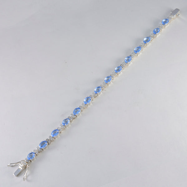 Riyo Charming 925 Sterling Silver Bracelet For Womens Blue Topaz Bracelet Prong Setting Bracelet with Box With Tongue Tennis Bracelet L Size 6-8.5 Inch.