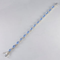 Очаровательный браслет riyo из стерлингового серебра 925 пробы для женщин, браслет с синим топазом, браслет с зубцами, браслет с коробкой и язычком, теннисный браслет, размер l, размер 6-8,5 дюйма.
