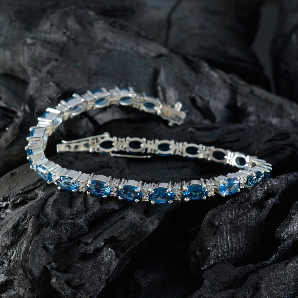 riyo attrayant bracelet en argent sterling 925 pour femme bracelet topaze bleue bracelet à griffes avec boîte avec languette bracelet de tennis taille L 6-8,5 pouces.