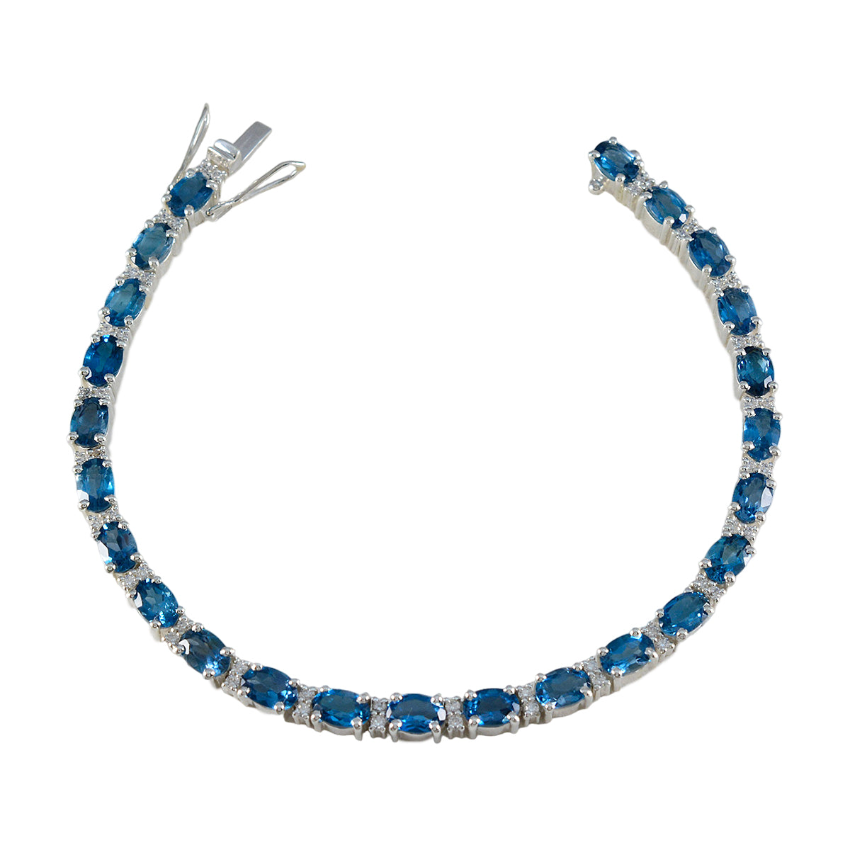 Riyo Attractive 925 Sterling Silver Bracelet For Womens Blue Topaz Bracelet Prong Setting Bracelet with Box With Tongue Tennis Bracelet L Size 6-8.5 Inch.