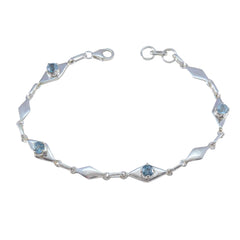 Riyo Jewelry 925 Sterling Silber Armband für Damen, blaues Topas-Armband, Krappenfassung, Armband mit Fischhaken-Gliederarmband, Größe L: 15,2–21,6 cm.