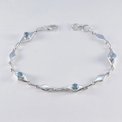 riyo smycken 925 sterling silver armband för kvinnor blå topas armband stift inställning armband med fisk krok länk armband l storlek 6-8,5 tum.