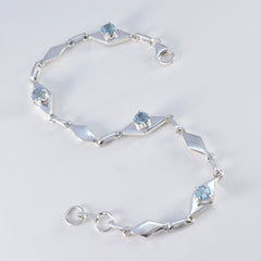 Riyo Jewelry 925 Sterling Silber Armband für Damen, blaues Topas-Armband, Krappenfassung, Armband mit Fischhaken-Gliederarmband, Größe L: 15,2–21,6 cm.