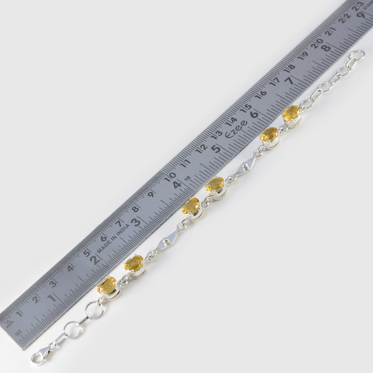 Riyo Custom 925 Sterling Silver Bracelet For Womens Citrine Bracelet Prong Setting Bracelet with Fish Hook Link Bracelet L Size 6-8.5 Inch.