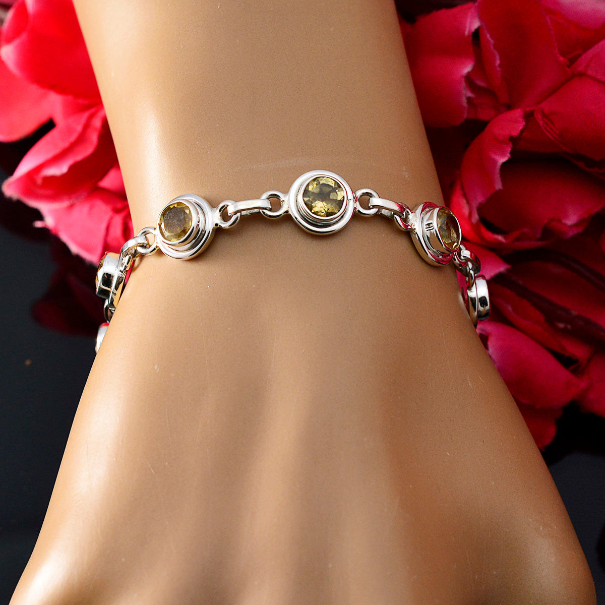 riyo en vrac bracelet en argent sterling 925 pour fille bracelet citrine bracelet serti de lunette avec bracelet à maillons hameçon l taille 6-8,5 pouces.