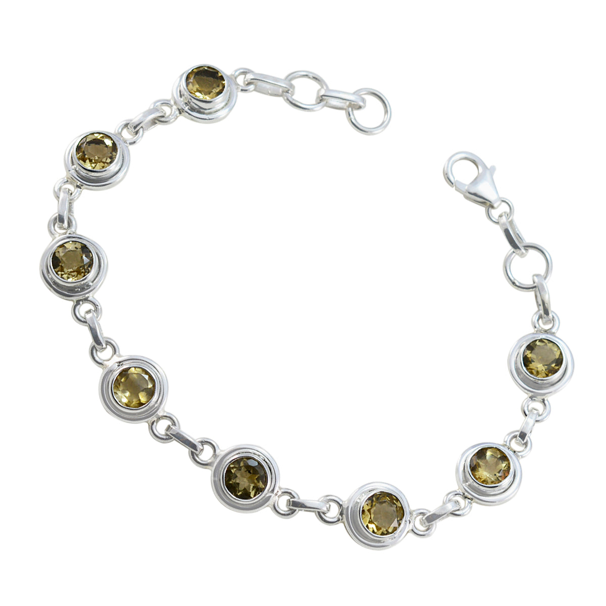 Riyo in bulk 925 sterling zilveren armband voor meisjes citrien armband bezel setting armband met vishaak schakelarmband L maat 6-8,5 inch.