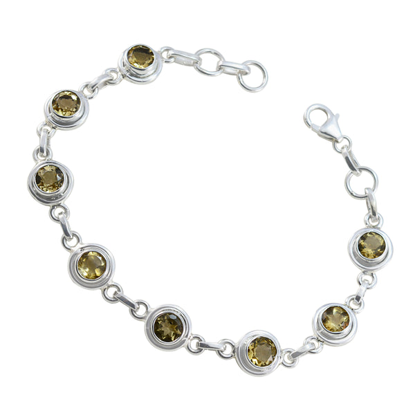 Riyo In Bulk 925 Sterling Silver Bracelet For Girl Citrine Bracelet Bezel Setting Bracelet with Fish Hook Link Bracelet L Size 6-8.5 Inch.