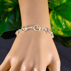 Riyo indien bracelet en argent sterling 925 pour femme bracelet citrine bracelet serti de griffes avec hameçon lien bracelet à breloques taille L 6-8,5 pouces.
