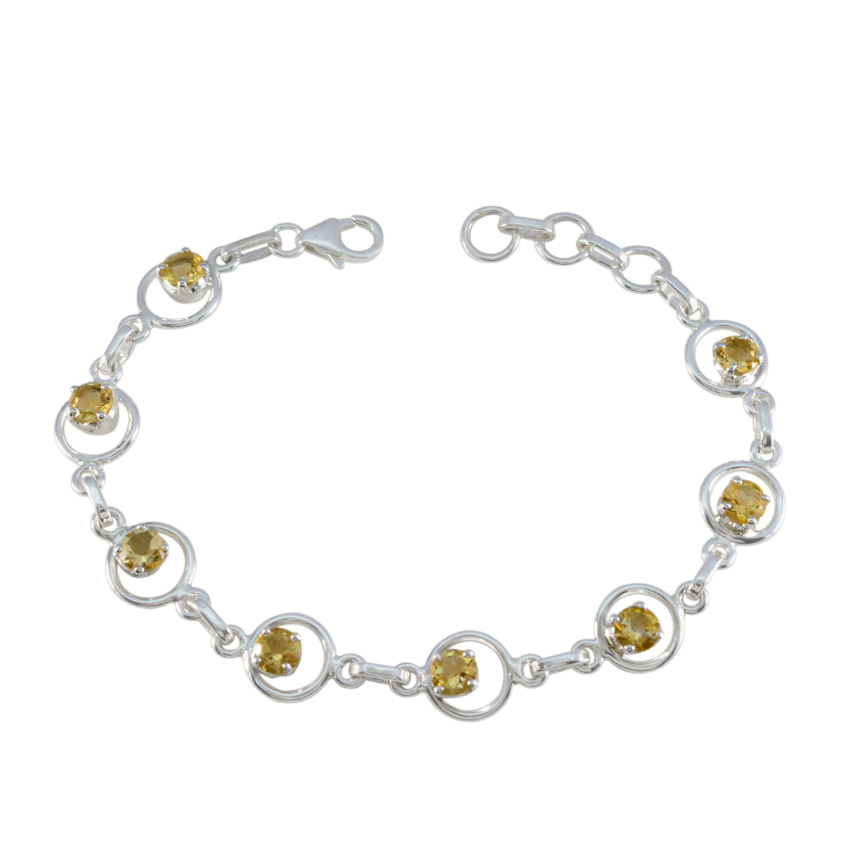 Riyo indien bracelet en argent sterling 925 pour femme bracelet citrine bracelet serti de griffes avec hameçon lien bracelet à breloques taille L 6-8,5 pouces.