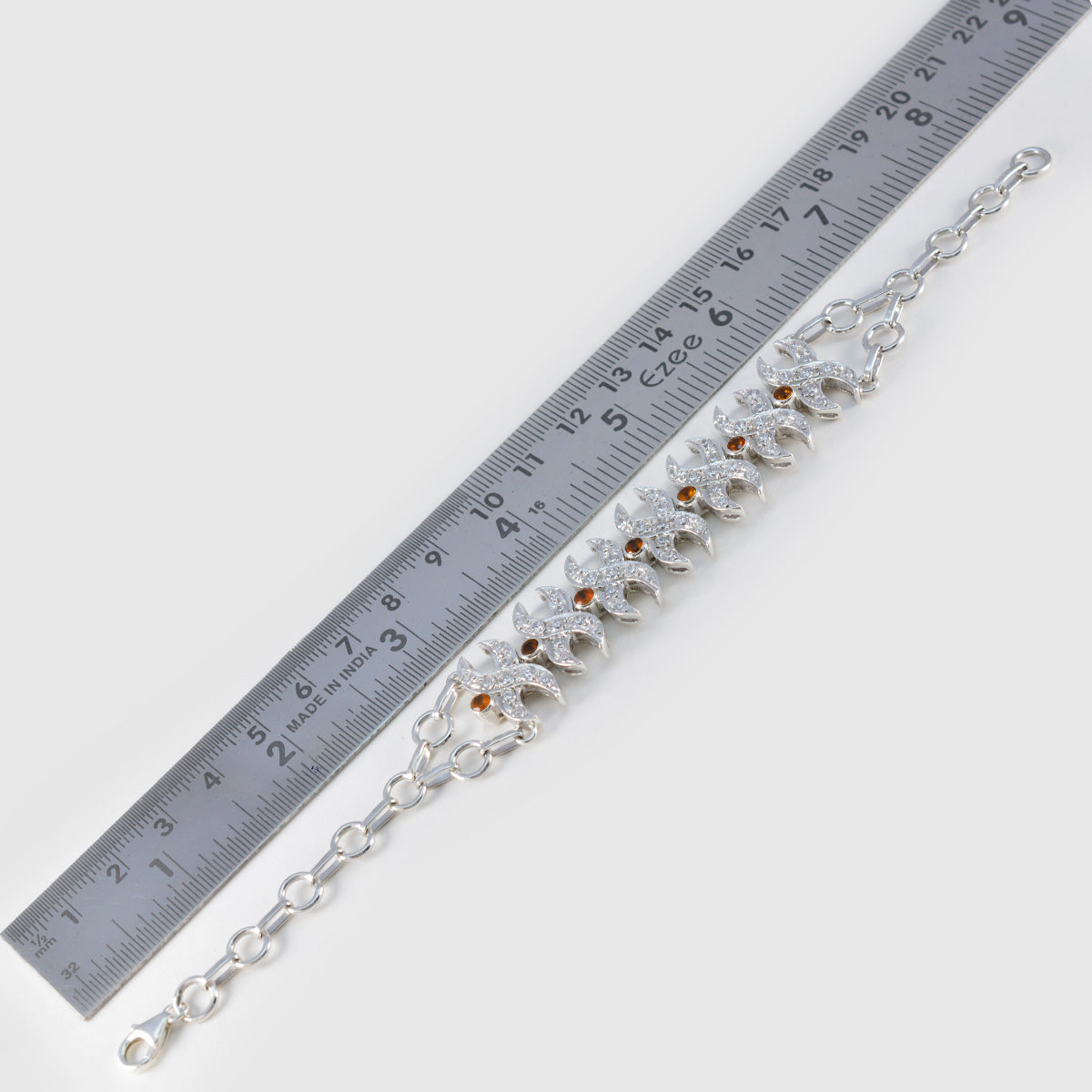 Riyo Indisches 925er Sterlingsilber-Armband für Damen, Citrin-Armband, Bettelarmband mit Fischhaken, Bettelarmband, Größe L, 15,2–21,6 cm.
