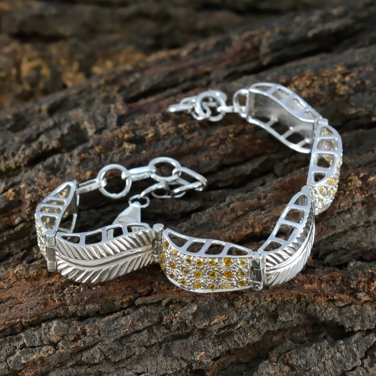 braccialetto riyo indiano in argento sterling 925 da donna braccialetto con citrino braccialetto con castone e braccialetto con ciondolo a forma di amo da pesca misura l 6-8,5 pollici.