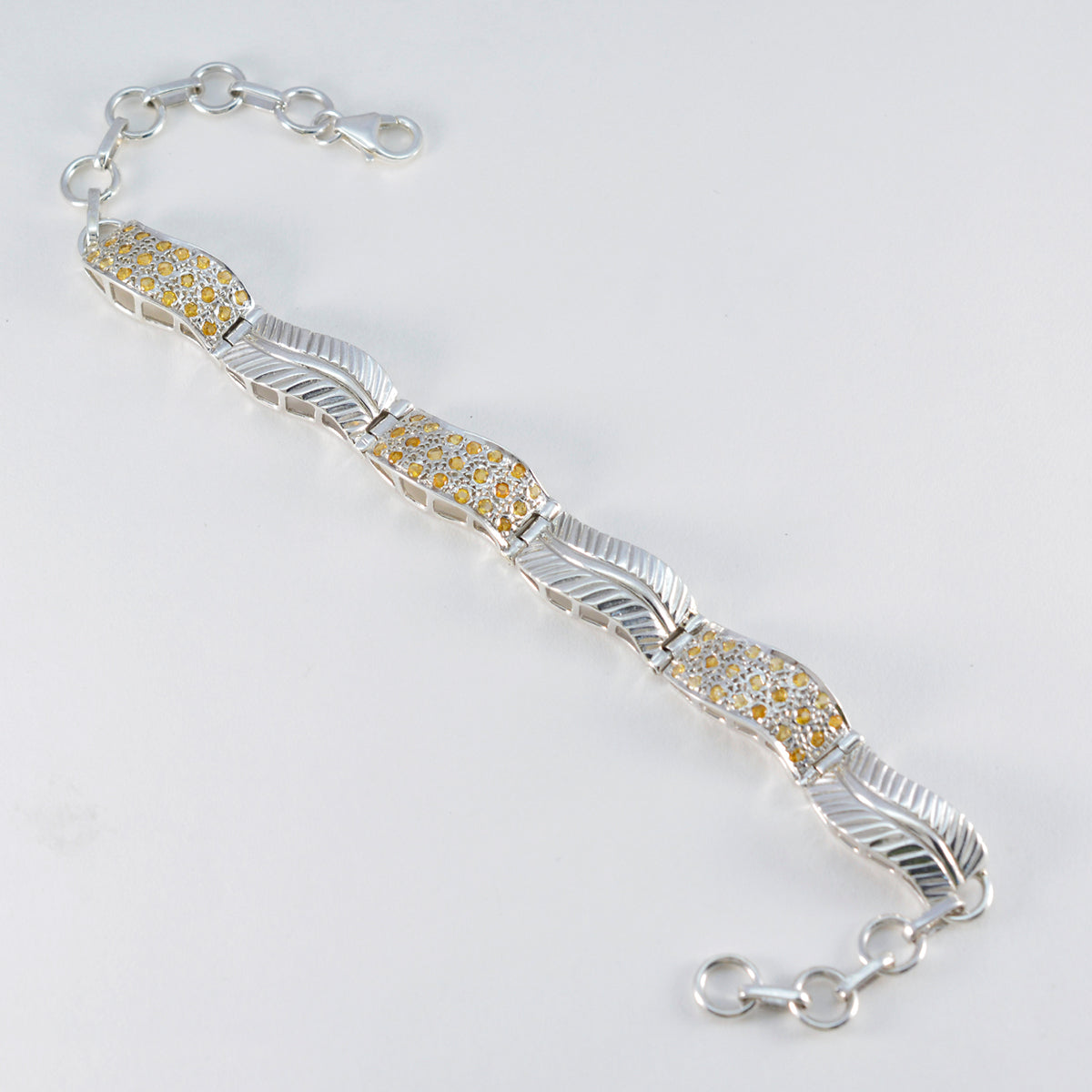 Riyo indien bracelet en argent sterling 925 pour femme bracelet citrine bracelet serti de lunette avec hameçon lien bracelet à breloques taille L 6-8,5 pouces.