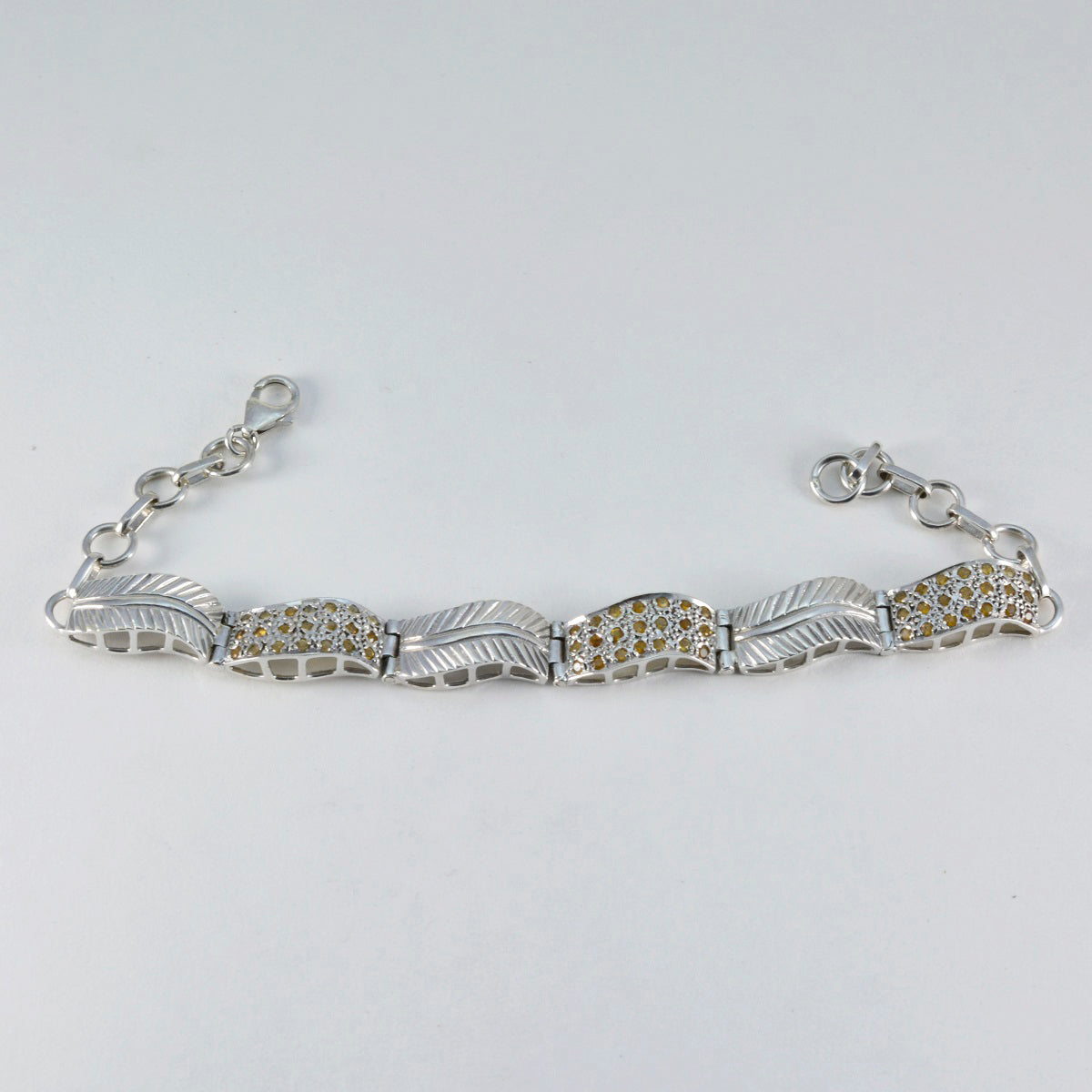 Riyo Indian 925 Sterling Silver Bracelet For Women Citrine Bracelet Bezel Setting Bracelet with Fish Hook Link Charm Bracelet L Size 6-8.5 Inch.