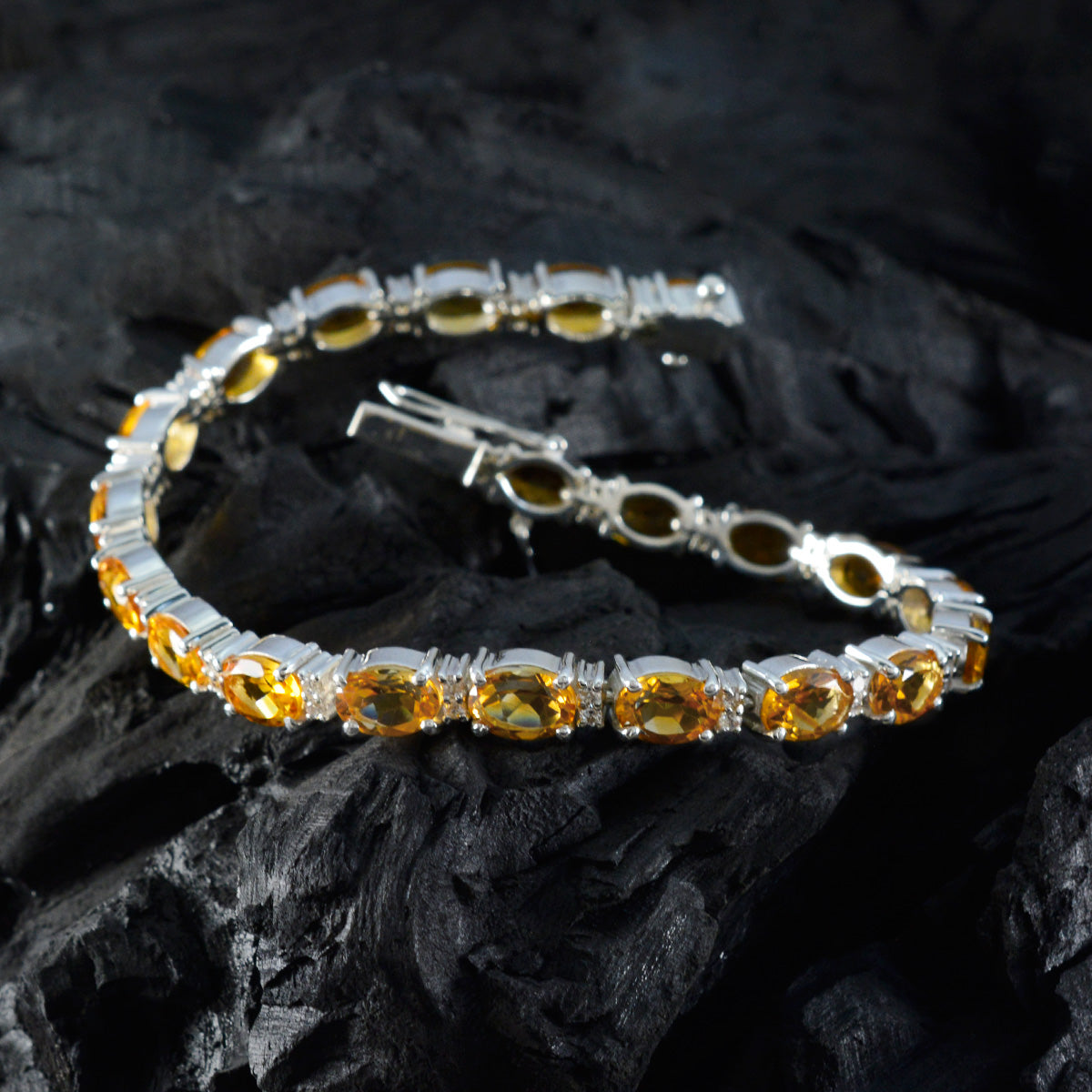 braccialetto riyo personalizzato in argento sterling 925 per donna braccialetto con citrino braccialetto con montatura a griffe con scatola con linguetta braccialetto tennis misura l 6-8,5 pollici.